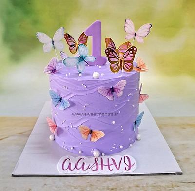 Butterflies cake for 1st birthday - Cake by Sweet Mantra Homemade Customized Cakes Pune
