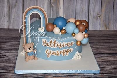 Rainbow and bear baptism cake - Cake by Daria Albanese