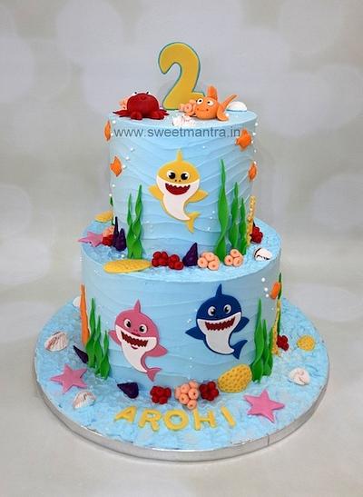Baby Shark double tier cake - Cake by Sweet Mantra Customized cake studio Pune