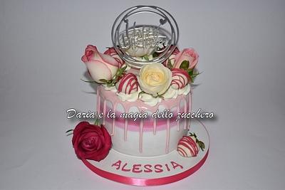 Strawberry and roses drip cake - Cake by Daria Albanese