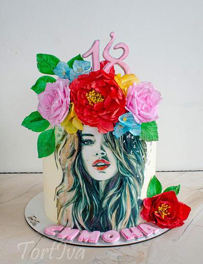 Girl with wafer paper flowers  - Cake by TortIva