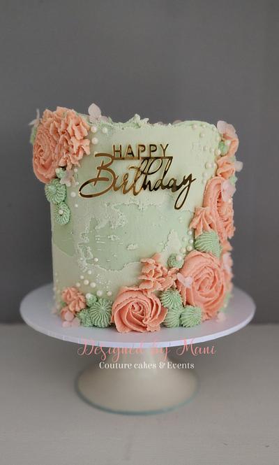 Peach & Eucalyptus Birthday Cake  - Cake by designed by mani