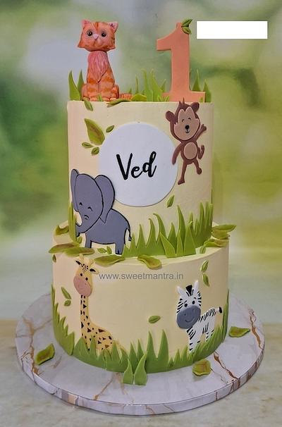 1st birthday 2 layer animals cake - Cake by Sweet Mantra Homemade Customized Cakes Pune