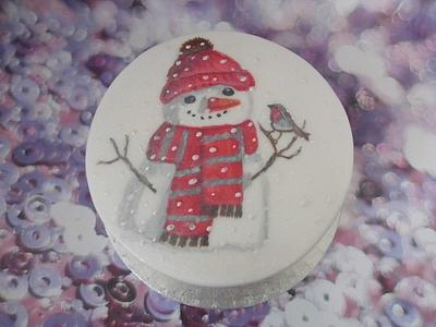 Christmas snowman and robin. - Cake by Karen's Cakes And Bakes.