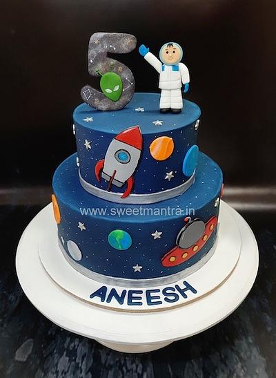 Space theme 2 tier cake with planets and rocket - Cake by Sweet Mantra Customized cake studio Pune
