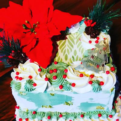 Christmas cake square with stencil  - Cake by Dana Bakker