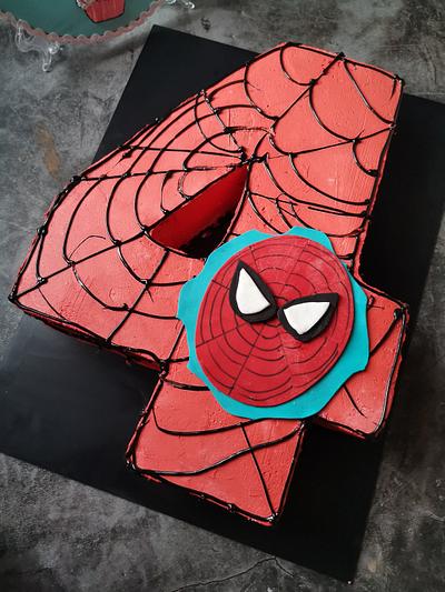 Cake shaped number 4 spiderman  - Cake by Ratatouille