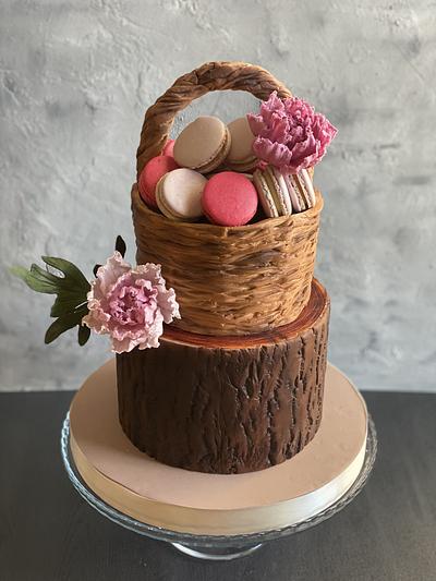 Macarons basket with peonies - Cake by Berry Punch