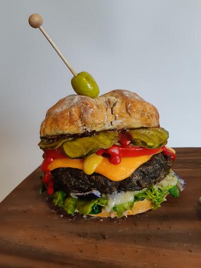 Cheeseburger and Onion Ring CAKE!  - Cake by Cake! By Jennifer Riley 