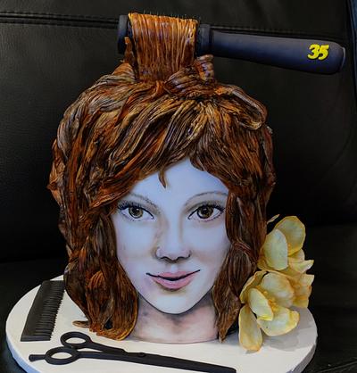 for a hairdresser with a painted face - Cake by OSLAVKA