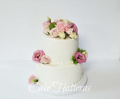 Buttercream iced wedding cake with fresh flowers - Cake by Donna Tokazowski- Cake Hatteras, Martinsburg WV