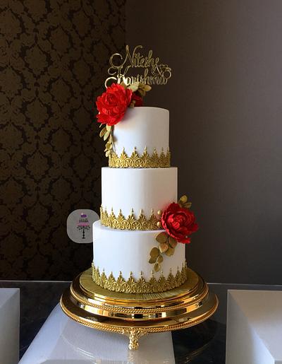 Indian Wedding Cake White and gold - Cake by Color Drama Cakes