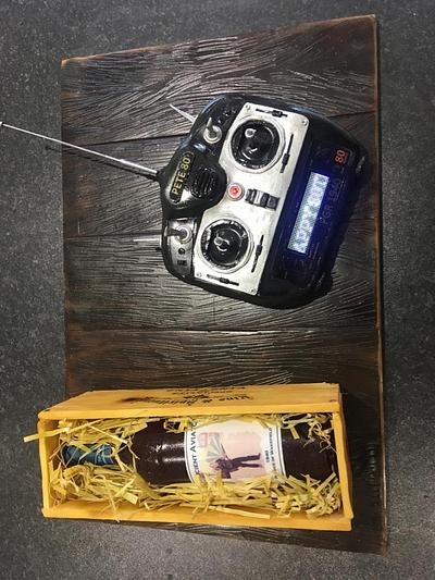 Radio control unit and wine - Cake by TheCakemanDulwich