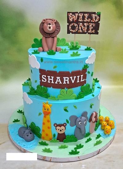 Jungle 2 tier cake for 1st birthday - Cake by Sweet Mantra Homemade Customized Cakes Pune