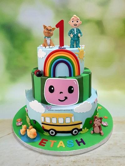 Cocomelon 3 tier 1st birthday cake - Cake by Sweet Mantra Homemade Customized Cakes Pune