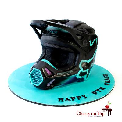   FOX V1 Toxsyk Youth Dirt Bike Helmet Cake  - Cake by Cherry on Top Cakes