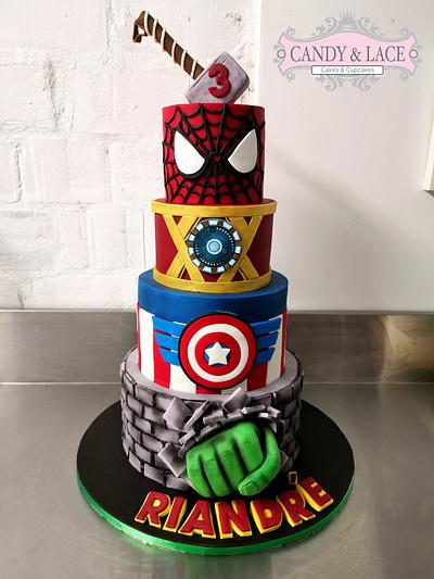 4 tier Superheroes  - Cake by Cynthia - Candy and Lace Cakes