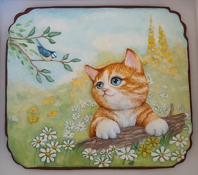 Kitten and bird - Cake by Snezana