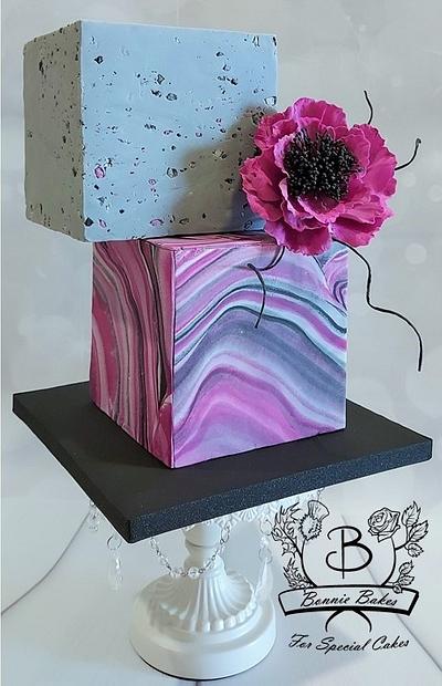 Square concrete and marble style cake - Cake by Bonnie Bakes UAE