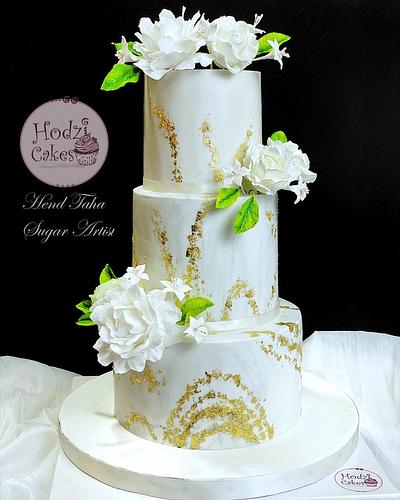 Floral Wedding Cake 💐🤍🍃 - Cake by Hend Taha-HODZI CAKES