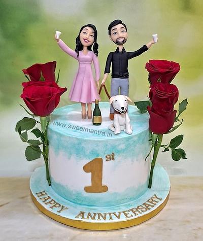 1st Anniversary cake with husband and wife - Cake by Sweet Mantra Homemade Customized Cakes Pune