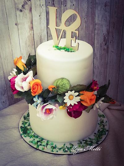 Birthdey's cake, sugar flowers  - Cake by Maja Motti