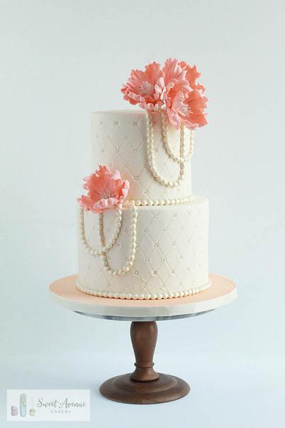 Vintage ivory wedding cake with pearls and flowers - Sweet Avenue Cakery - Cake by Sweet Avenue Cakery