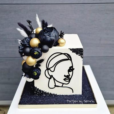 Lady Face Abstract Line Silhouette Cake - Cake by TortenbySemra