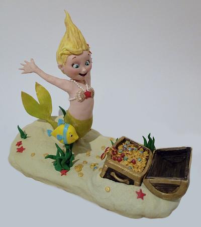 A cute little mermaid discovers a treasure chest  - Cake by Snezana