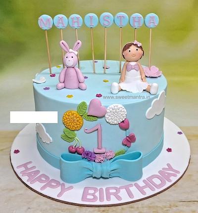 Customised fondant cake for 1st birthday girl - Cake by Sweet Mantra Homemade Customized Cakes Pune