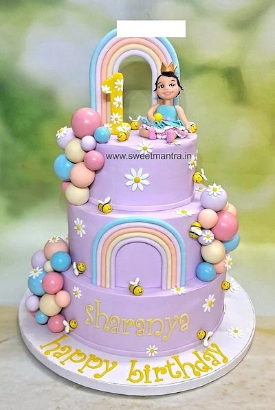 Balloons and Rainbow theme 3 tier cake for 1st birthday - Cake by Sweet Mantra Homemade Customized Cakes Pune