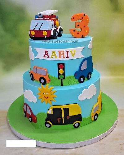 2 layer Vehicles cake with fire truck - Cake by Sweet Mantra Homemade Customized Cakes Pune