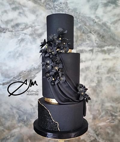 A cake black and gold with orchid - Cake by AntonellaMartini