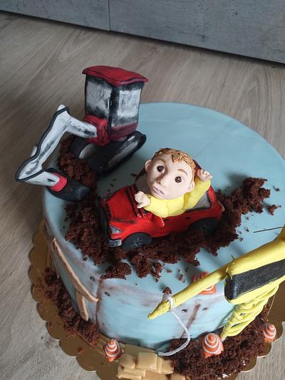 cake with excavator, truck with crane - Cake by Stanka