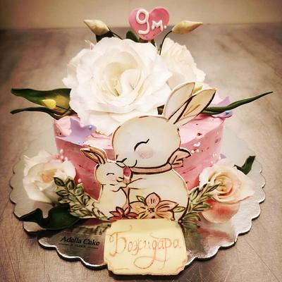 Pistachio raspberry cake with baby bunny and his mom - Cake by Martina Bikovska 