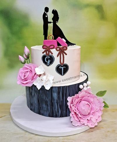 Engagement cake with flowers - Cake by Sweet Mantra Homemade Customized Cakes Pune