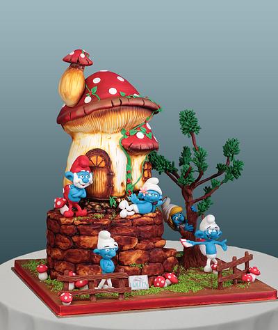 Smurfs cake  - Cake by Patisserie Lolita 