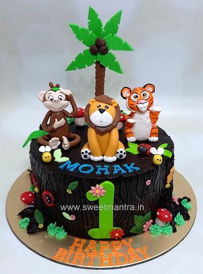 1st birthday jungle cake - Cake by Sweet Mantra Homemade Customized Cakes Pune