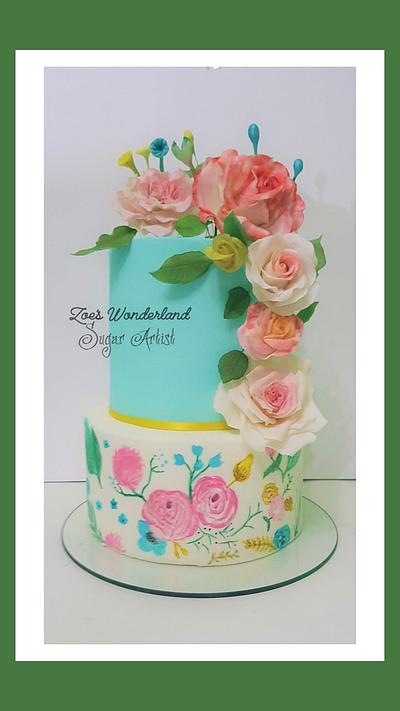 Floral cake Free hand drawing - Cake by Zoi Pappou