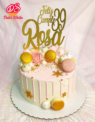 Pink and Gold Cake for Rosa's birthday - Cake by Dulce Silvita