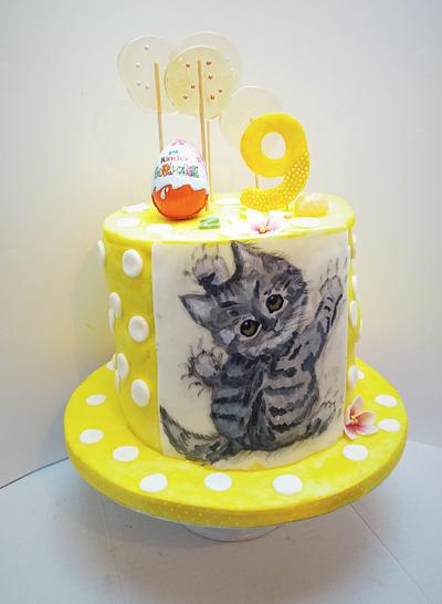 Birthday cake with hand-painted kitten - Cake by Darina