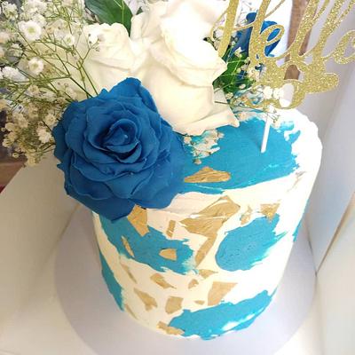 Blue and white birthday cake - Cake by Cups'Cakery Design