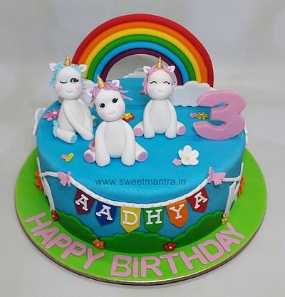 Unicorn theme cake with rainbow - Cake by Sweet Mantra Homemade Customized Cakes Pune
