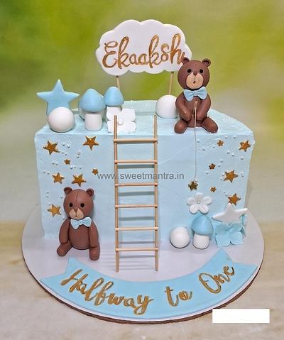 Half Birthday teddy and ladder cake - Cake by Sweet Mantra Homemade Customized Cakes Pune