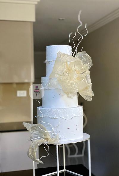 Blue Wedding Cake with translucent flower.  - Cake by Color Drama Cakes