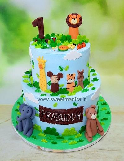 2 tier Animals cake in cream - Cake by Sweet Mantra Homemade Customized Cakes Pune