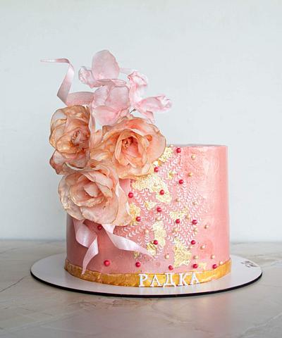 Pink gold cake with fantasy flowers - Cake by TortIva