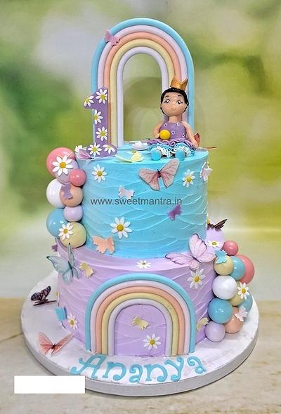 Butterfly and Balloons cake for 1st birthday girl - Cake by Sweet Mantra Homemade Customized Cakes Pune