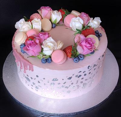 pink cake with silver - Cake by OSLAVKA