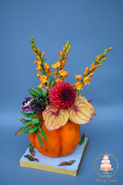 My Fall Pumpkin Holiday Sugar Flower Arrangement - Cake by Benny's cakes